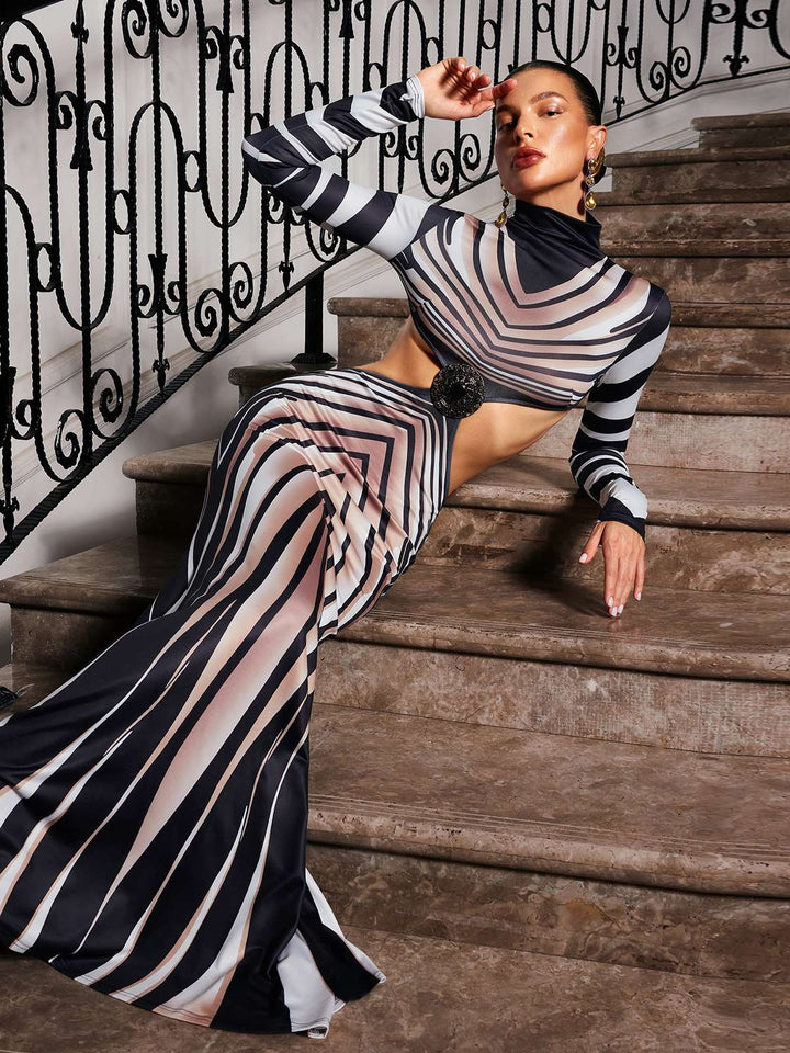 Pieda Zebra Baskılı Kesim Maxi Elbise