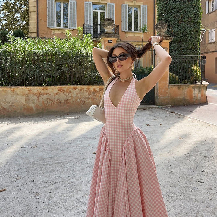 Romina | Ekose Desenli Midi Elbise