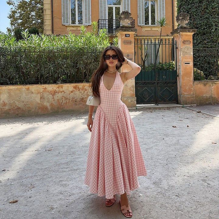 Romina | Ekose Desenli Midi Elbise