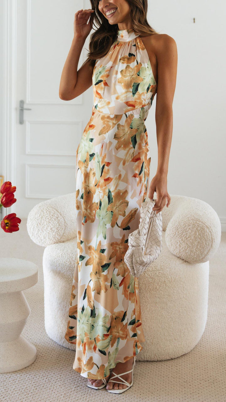 Shannon | Çiçekli Halter Maxi Elbise