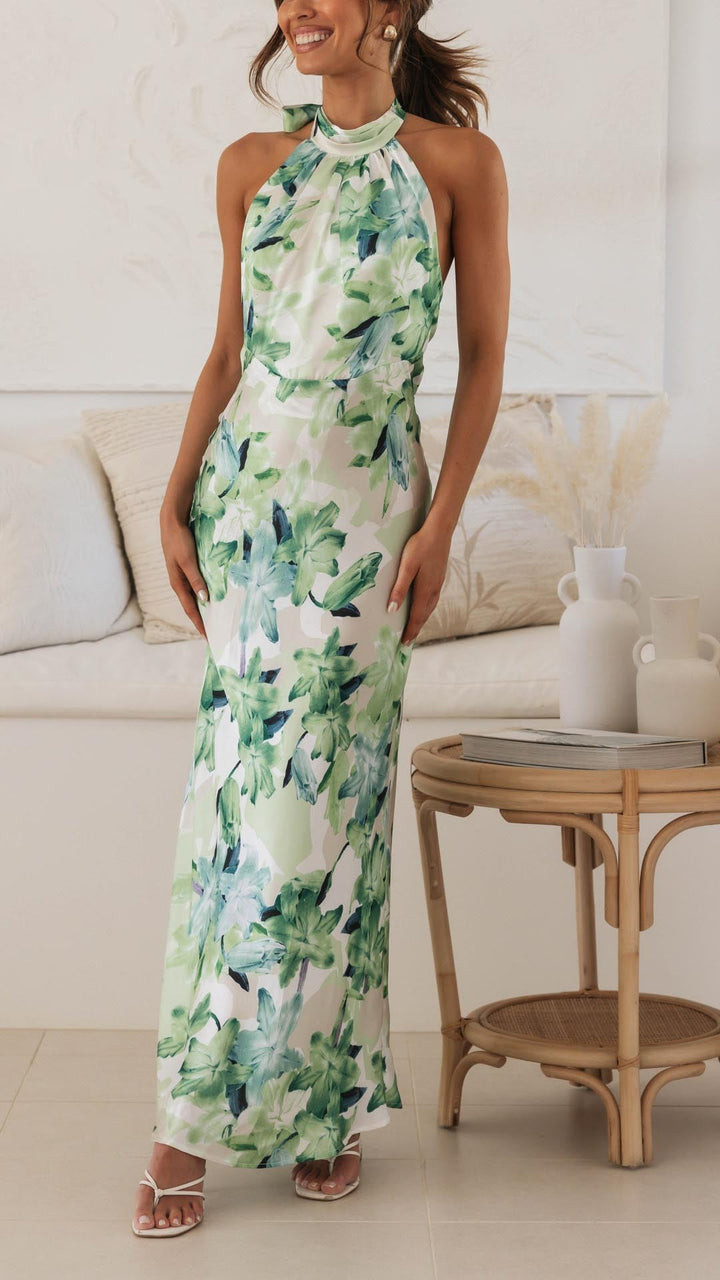 Shannon | Çiçekli Halter Maxi Elbise