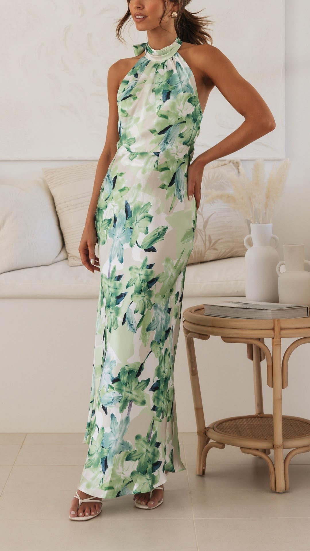 Shannon | Çiçekli Halter Maxi Elbise
