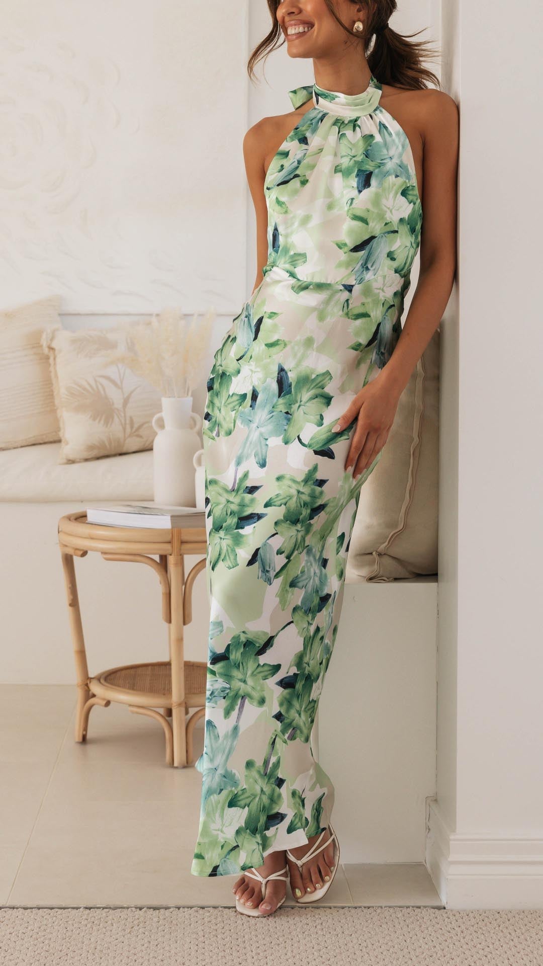 Shannon | Çiçekli Halter Maxi Elbise