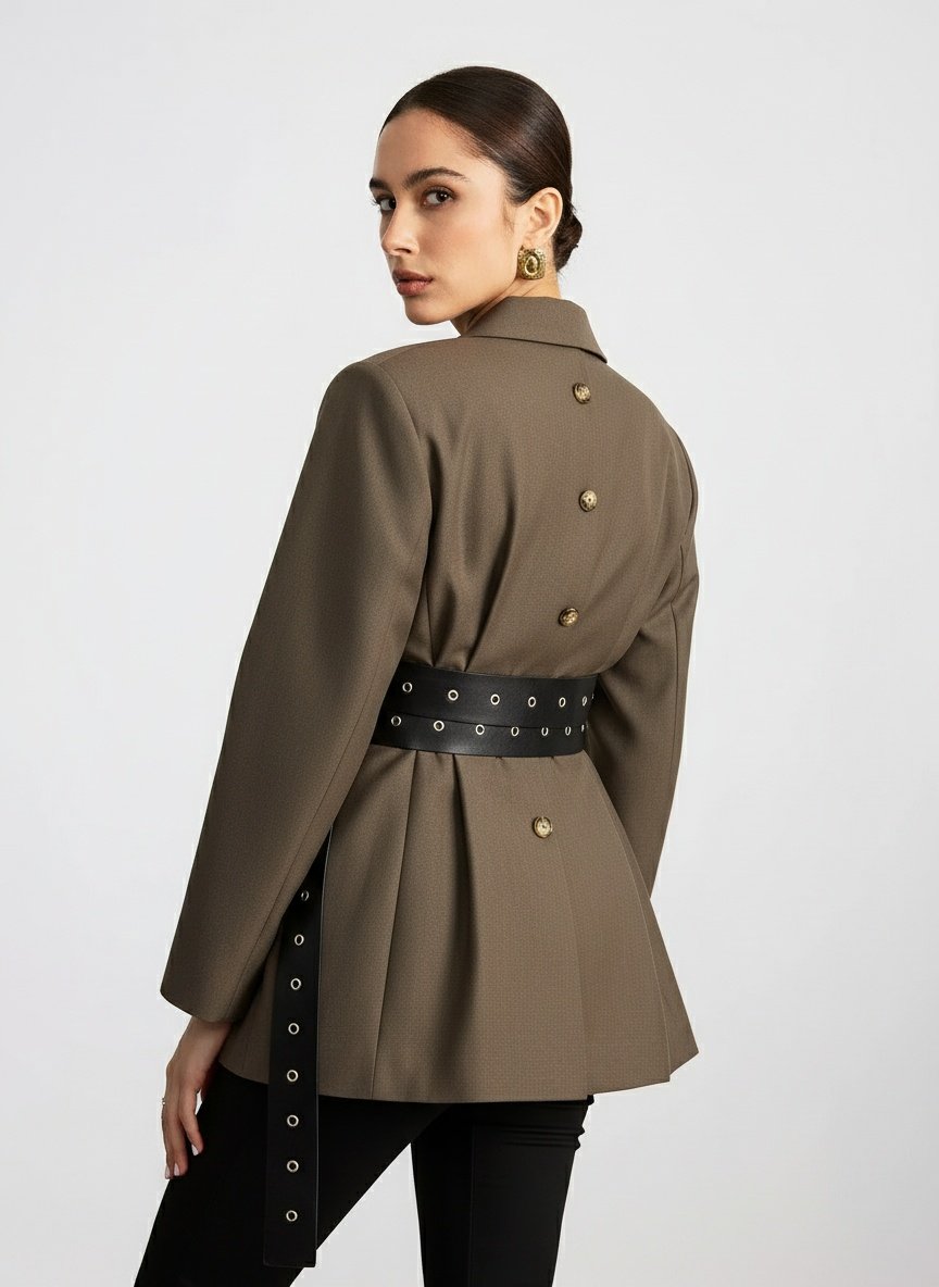 Kemerli Retro Düğmeli Blazer