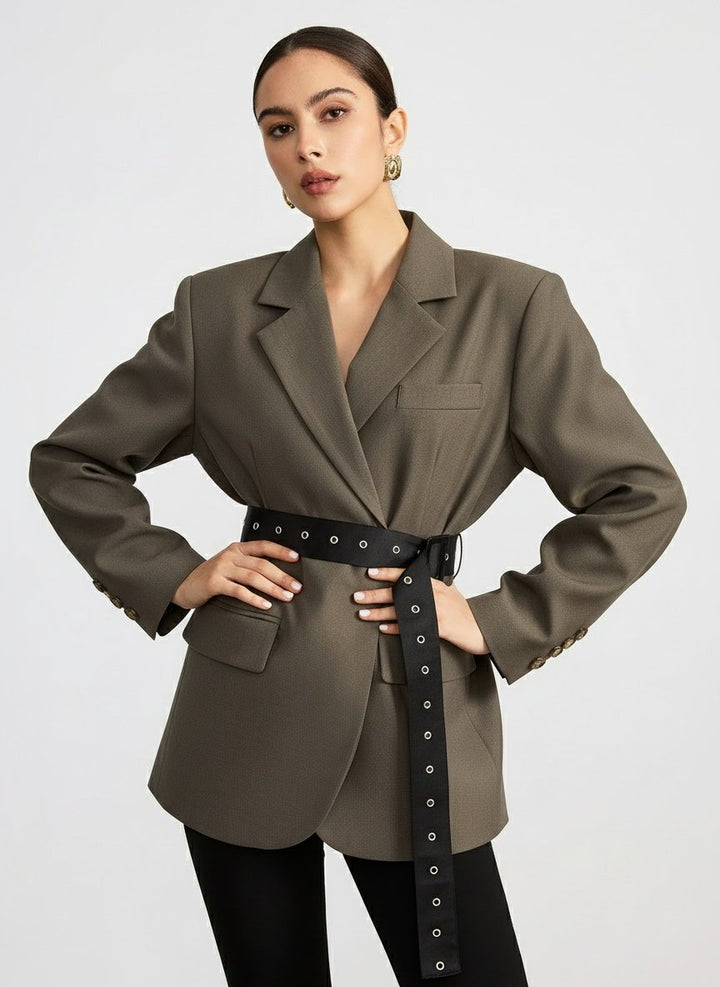 Kemerli Retro Düğmeli Blazer