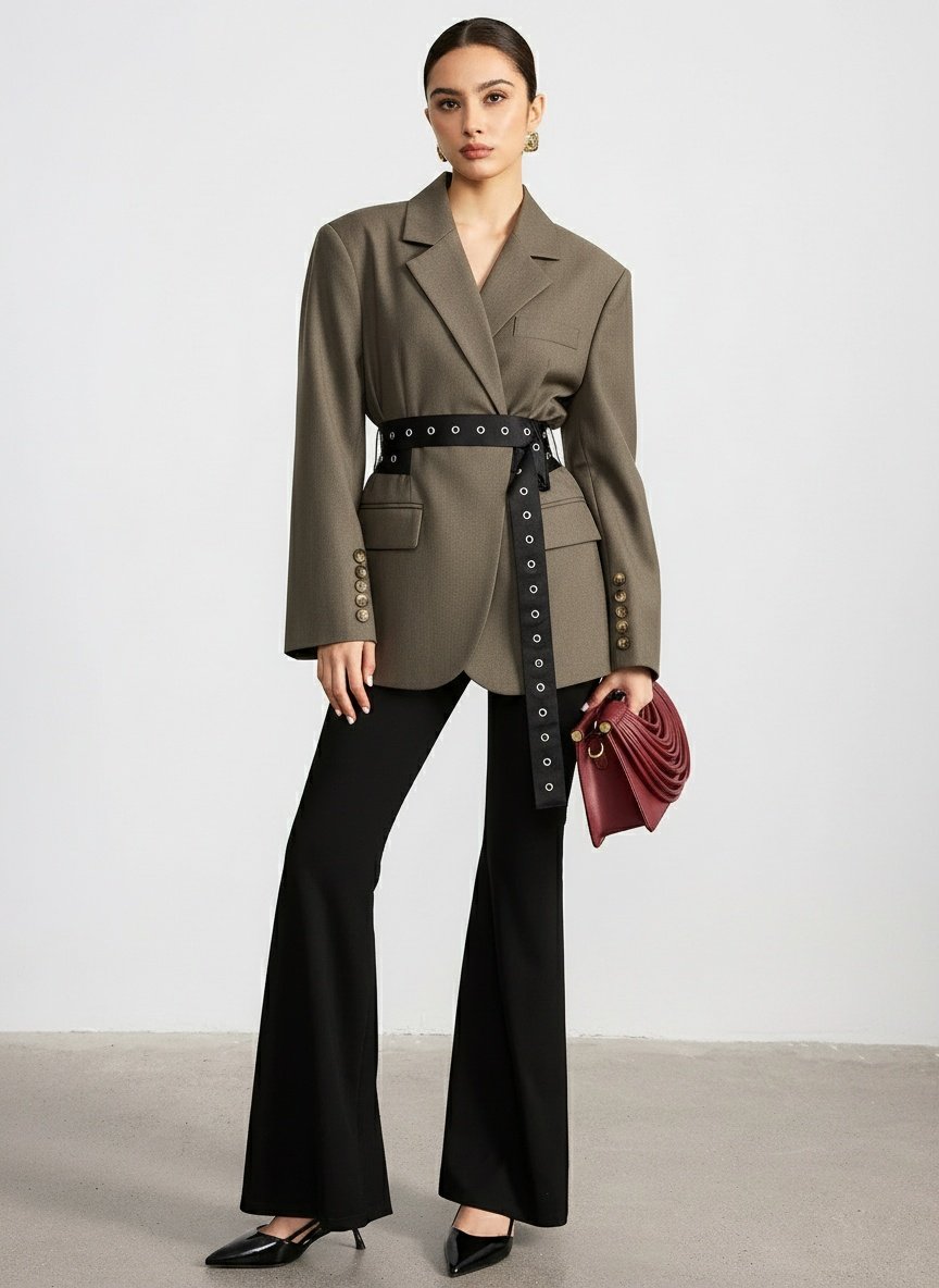 Kemerli Retro Düğmeli Blazer